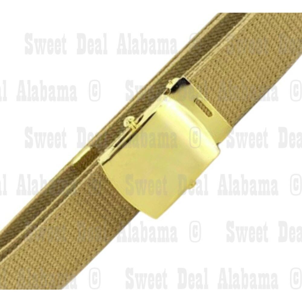 USN Female Belt, Khaki Cotton w/ Gold Mirror Buckle & Tip Navy Uniform Accessory